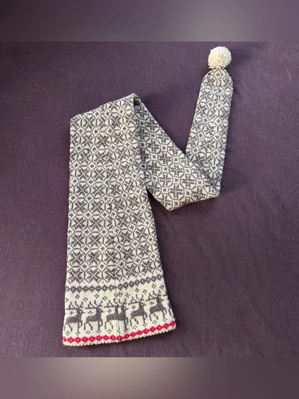 Vintage 60s 70s Nordic Wool Long Reindeer Fair Isle Knit Hat Scandinavian